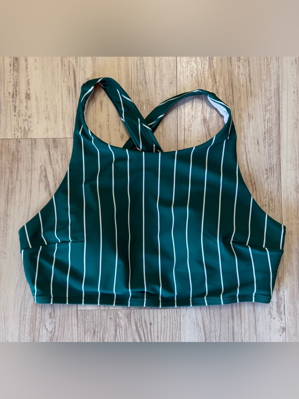 Cupshe Teal And White Striped Bikini Top Crisscross Back Women’s Size XL